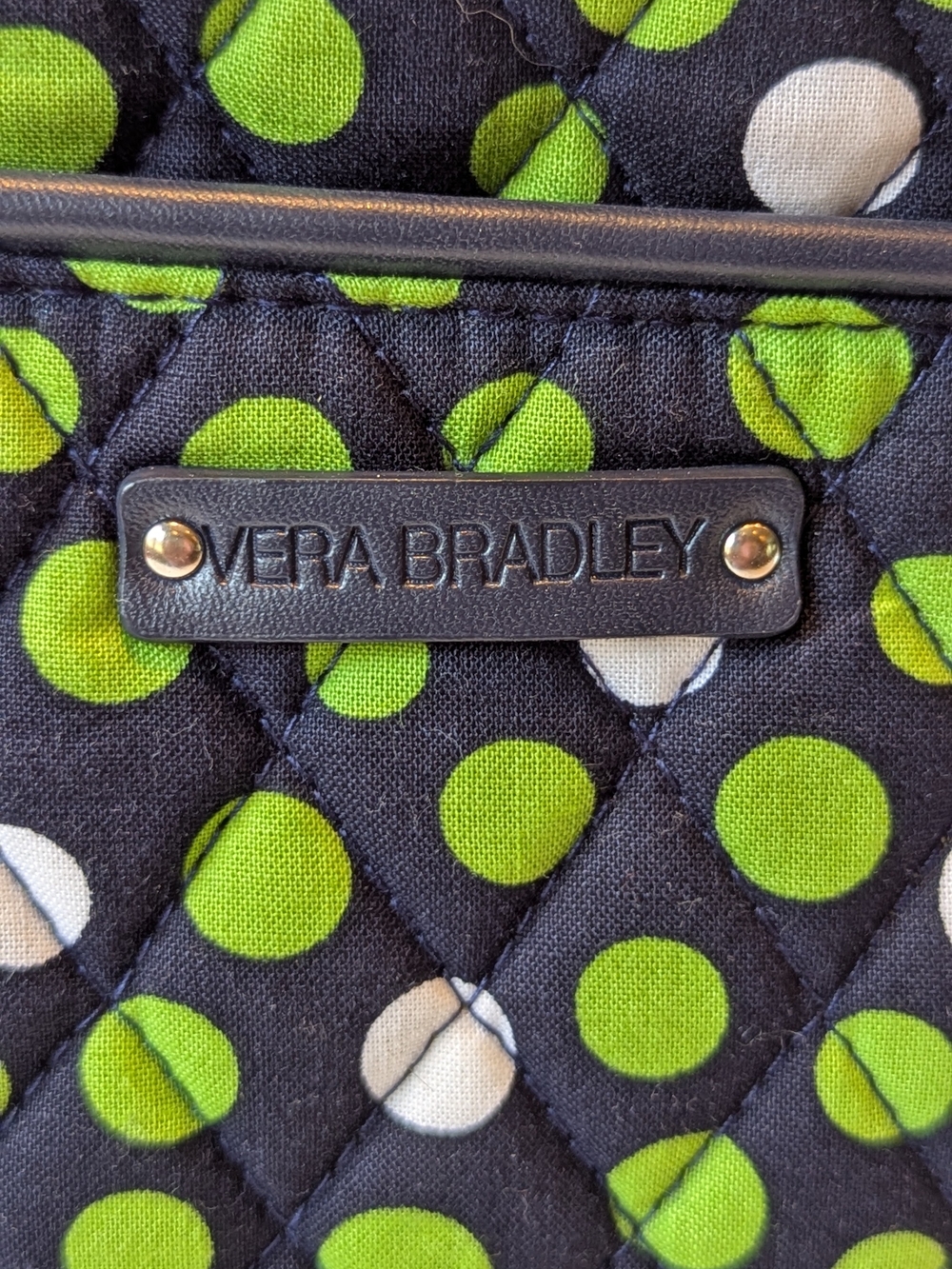 NWOT Vera Bradley Navy Quilted Shoulder Bag with Green & White Dots